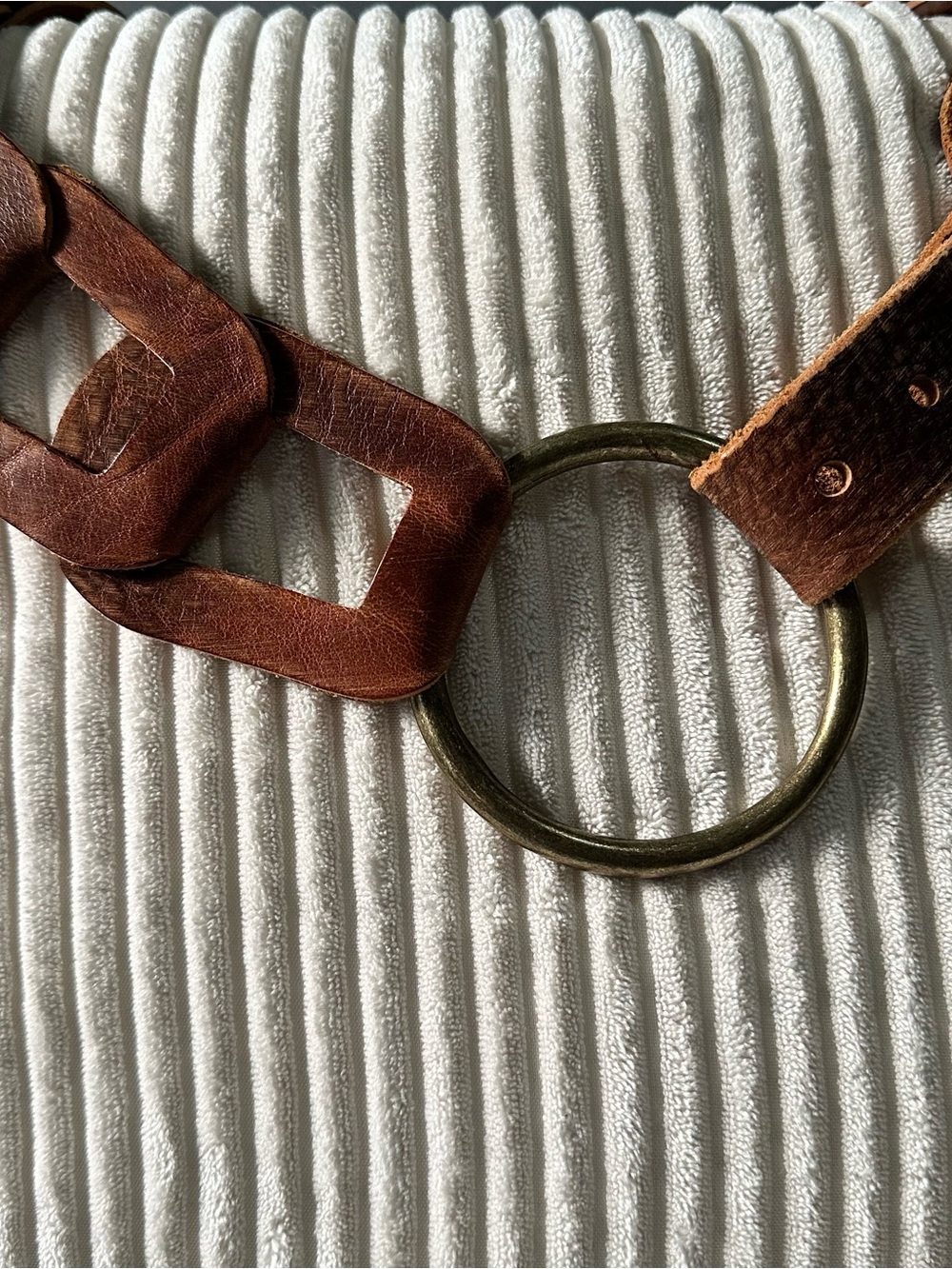Brave Leather Inian Chain Link Belt —Cognac Brown, O-Ring Buckle, Made in Canada